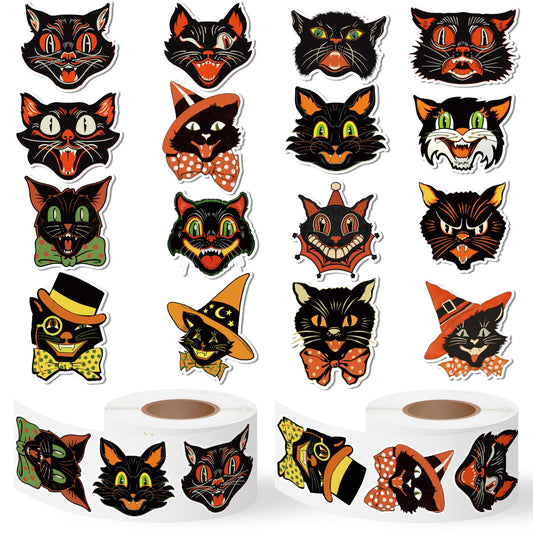 GUjianzi Vintage Black Cat Stickers - 1000Pcs Funny Cute Meme Decals for Kids Teen Adult, Aesthetic Kitty Waterproof Vinyl Sticker Gifts for Scrapbooking Party Supplies Halloween Christmas Decorations