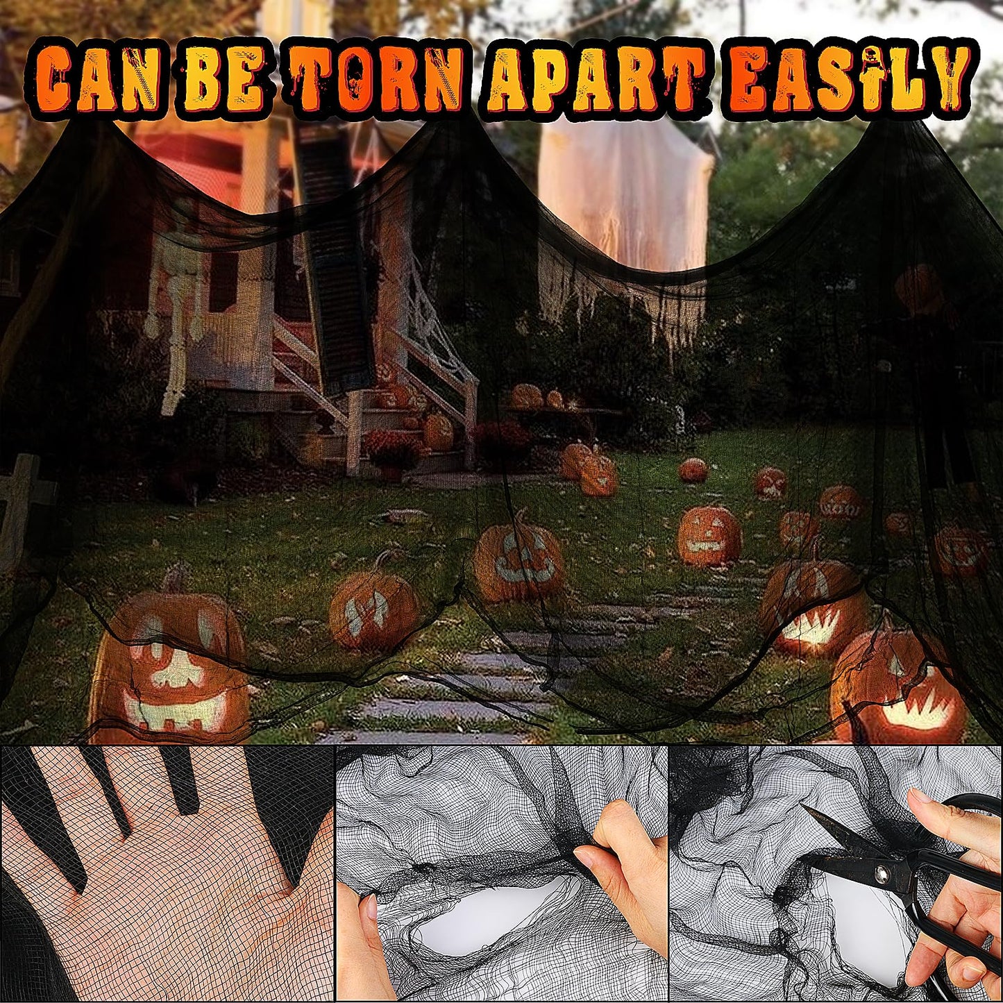 Nirohee 315 x 85 Halloween Black Creepy Cloth,Spooky Fabric Cloth Halloween Decorations Outdoor,Scary Creepy Gauze Black Cloths Party Decor Props for Witch Room,Haunted House,Garden