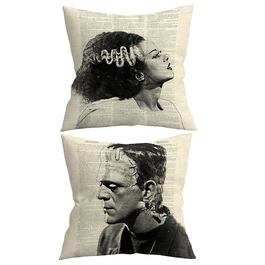 Giosve 18x18 in Set of 2 Decorative Pillowcase Halloween Gothic Couple Horror Throw Pillow Cover Gifts for Gothic Room Couch Sofa Decor, Gifts for Couples, Valentine Day (Beige)