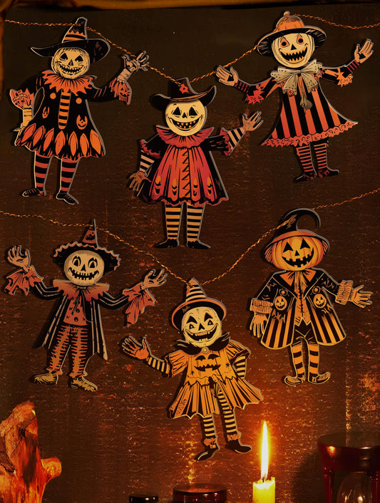 Vintage Halloween Decor Wood Banner 6pcs Vintage Halloween Bunting Decorations Wood Hanging Banner for Party Horror Pumpkin Witch Wall Decorations for Home