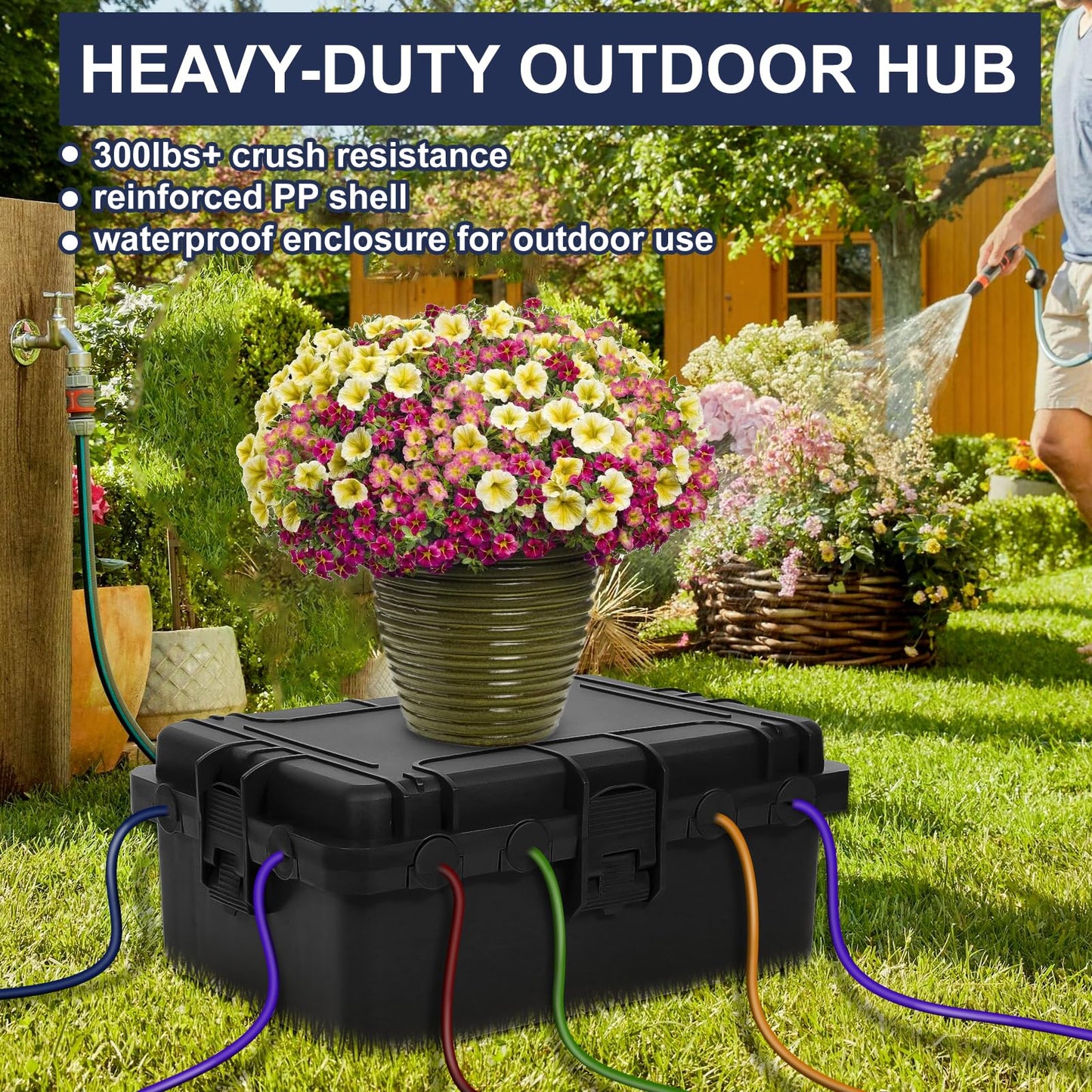 OUTDSPLY Large Outdoor Electrical Box Waterproof, IP54 Extension Cord Cover Weatherproof Outdoor Outlet Covers, Protect Power Strip, Timer Outlet, Plug, Socket, Holiday Light, Black (12 x 9X 5 inch)