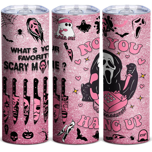 Pink Spooky Cute 20oz Skinny Tumbler, Halloween Horror Aesthetic Stainless Steel Travel Mug with Lid, Insulated Coffee Cup Gift for Women Teens