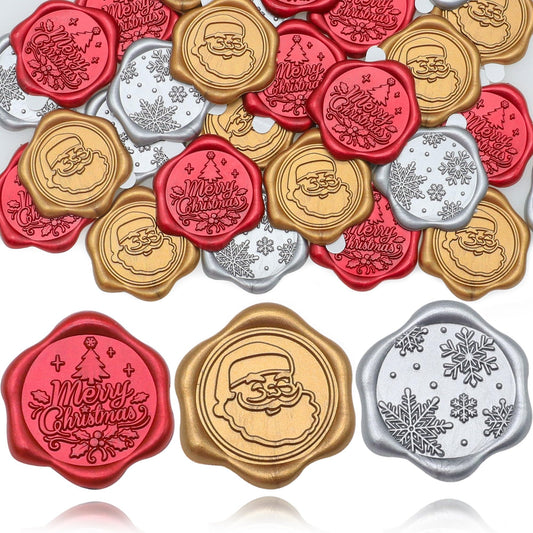 SWANGSA Christmas Wax Seal Stickers, 60Pcs Santa Claus Snowflake Merry Christmas Self Adhesive Envelope Seal Stickers for Invitation, Greeting Cards, Gift Wrapping