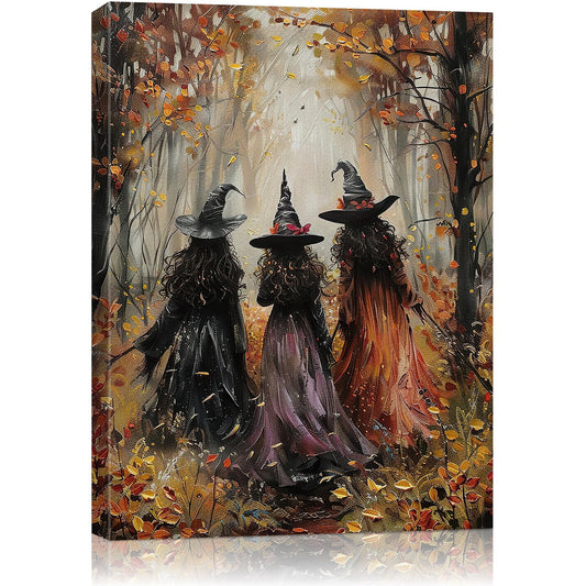 Halloween Canvas Wall Art, Vintage Three Witches Poster, Gothic Dark Academia Wall Decor, Spooky Halloween Decor for Living Room, Bedroom & Bathroom, Framed Fall Decorations Indoor