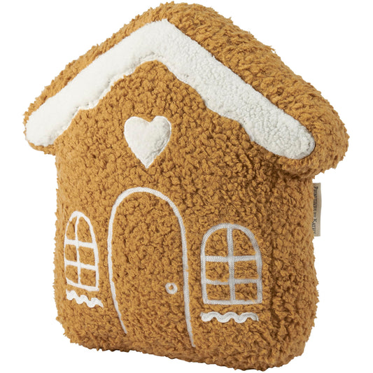 Primitives by Kathy Gingerbread House Shaped Pillow Delightful Fun Soft Pillow Featuring Brown/White Sherpa/White Ricrac/Looks Like a Cookie with Icing, Seasonal Home Decor Accent