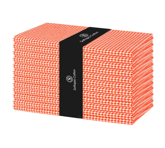 Softopia Cotton Napkin 100% Cotton 18 Inch x 18 Inch Dinner Houndstooth Check Napkins, Decorative Washable Cloth Napkin Set of 12 for Dining, Buffet Parties & Camping - Orange