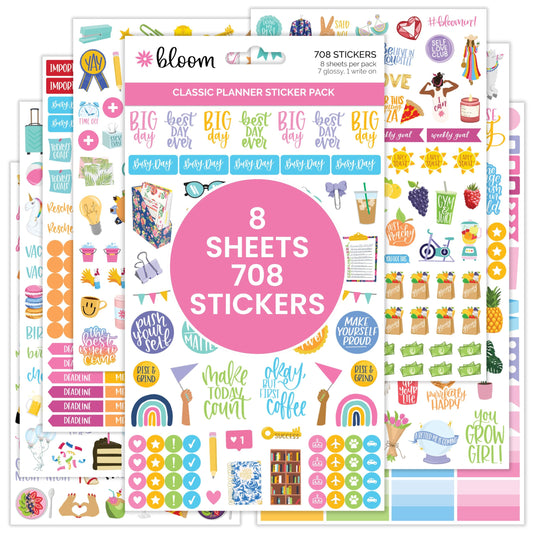 Bloom Daily Planners Newly Improved Classic Planner Sticker Sheets - Variety Sticker Pack for Decorating, Planning, Scrapbooking, etc. - 708 Stickers Per Pack!
