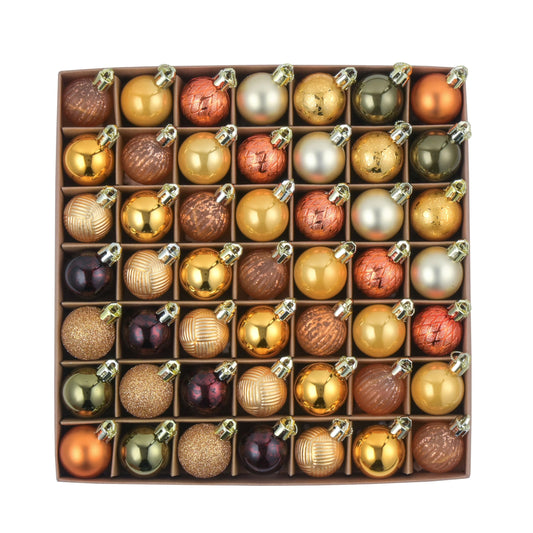 DecorbyHannah Mini Fall Ornaments Decorations for Tree, 49ct 1.18inch Tiny Autumn Thanksgiving Harvest Pumpkin Tree Ornament Set, Shatterproof Gold Farmhouse Decor Hanging Ball for Home Indoor Table
