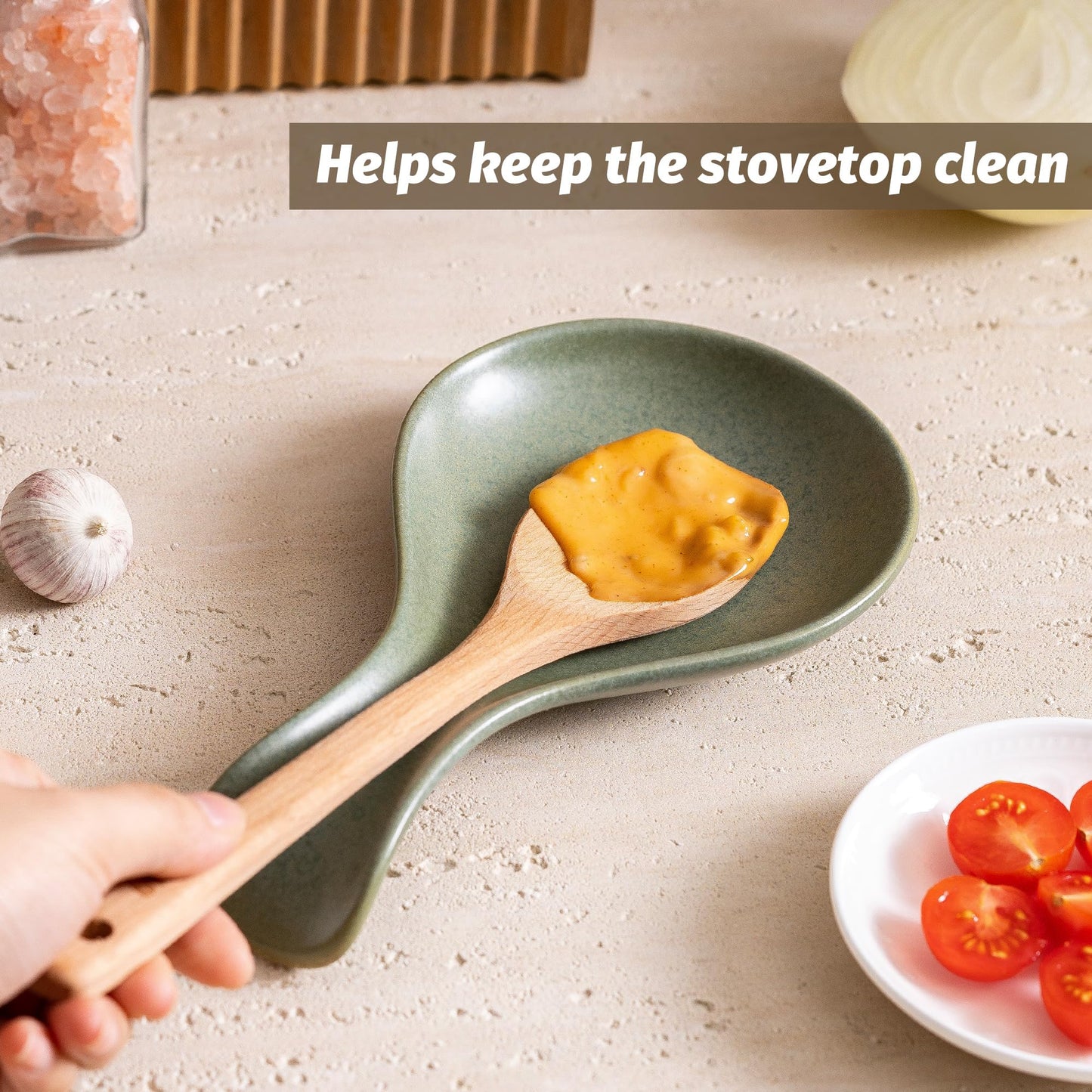 Ceramic Spoon Rest for Stove Top, 8 Inches Large Spoon Holder for Kitchen Counter, Porcelain Utensil Rest, Housewarming Christmas Gift, Dishwasher Safe Heat-Resistant, Ice-Flecked Smoke White(1 PC)
