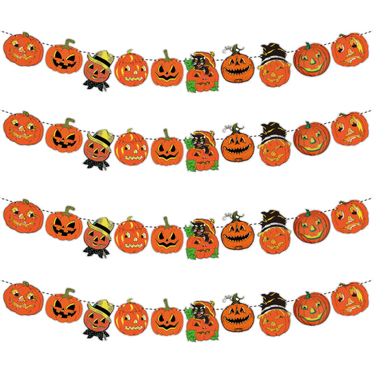 L1rabe Christmas Vintage Pumpkin Banners - 4Pcs Retro Orange Pumpkin Hanging Garland Bunting Decor for Christmas Party Supplies Indoor Outdoor, Harvest Wall Hanging Sign Decorations Birthday Gifts