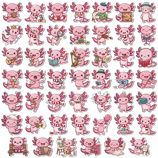 MALLMALL6 Axolotl Fridge Magnets, 48Pcs Cute Salamander Refrigerator Magnetic Sticker Summer Pink Decor Accessories with Ice Cream Guitar for Home Kitchen Office Locker Mailbox, Adorable Kawaii Gift