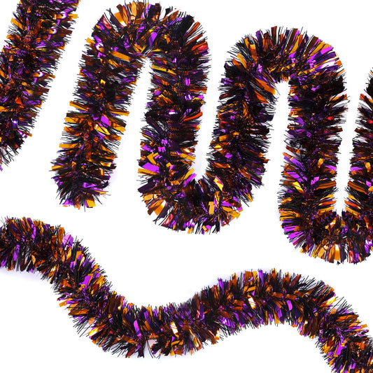 SAOROPEB 4 Pieces 26.4 Ft Halloween Tinsel Garland Metallic Shiny Twist Garland Hanging Decorations for Halloween Party Indoor and Outdoor Decor - Black Orange and Purple