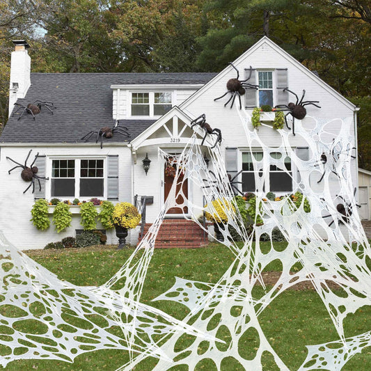 OurWarm 900 sqft Halloween Spider Web Decoration Outdoor, Giant Stretchy Beef Netting Roll Spiderweb Decor, Pre-Cut Gauze Cobwebs for Indoor Outdoor Halloween Yard Party Haunted House Decor