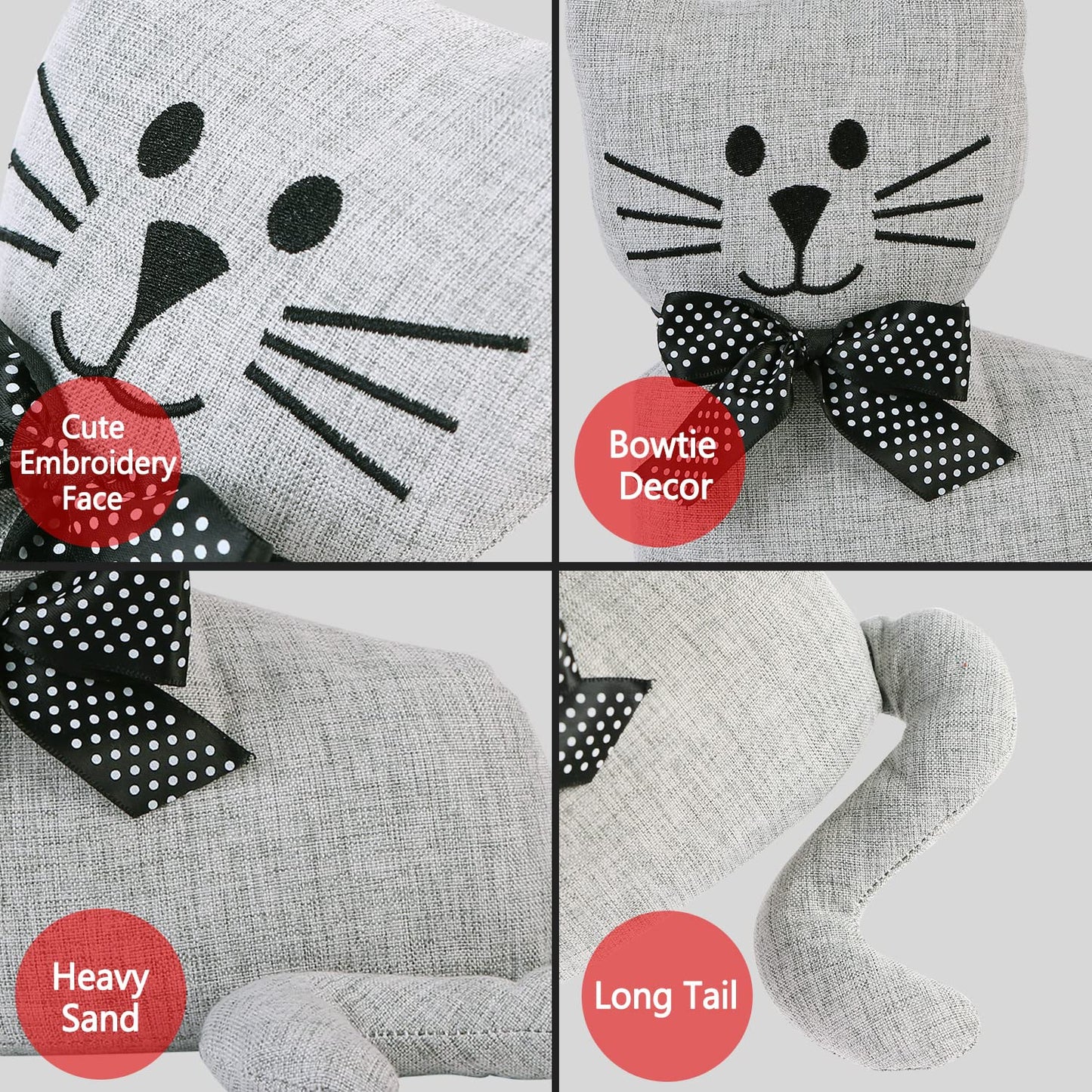 SANFERGE Cute Decorative Door Stopper for Home and Office Floor Door Stops, Fabric Animal Weighted Heavy Wall Protectors, Gray Cat