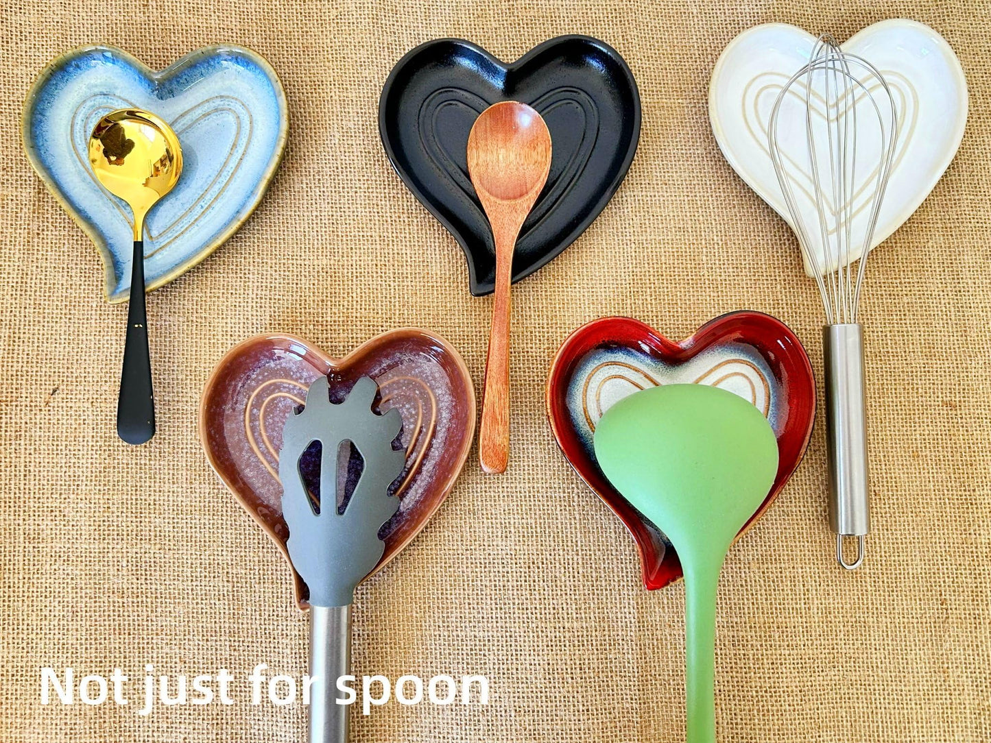Ceramic Spoon Rest for Stove Top, Heart Cute Spoon Rest for Kitchen Counter, Cooking Spoon Holder for Kitchen Counter, Utensil Rest Spatula Rest Ladle Holder Tong Rest (Retro Ocean Blue)