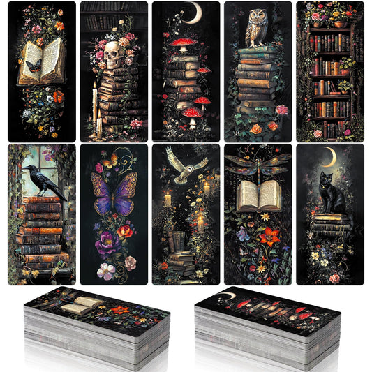 Gersoniel 200pcs Summer Halloween Dark Academia Bookmarks Bulk, 10 Designs Gothic Paper Bookmarks, Dark Romance Bookish Gifts for Book Club Party Favors Reading Accessories for Teens Adults
