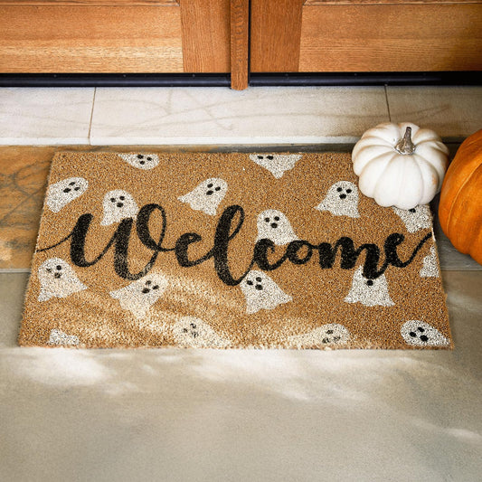 MelonBoat Halloween Door Mat : Halloween Rug with Anti-Slip Rubber, Cute Ghost Halloween Welcome Mat, Non-Slip Entrance Doormat for Indoor Outdoor Bathroom Porch Decor, 17 x 29 Inch