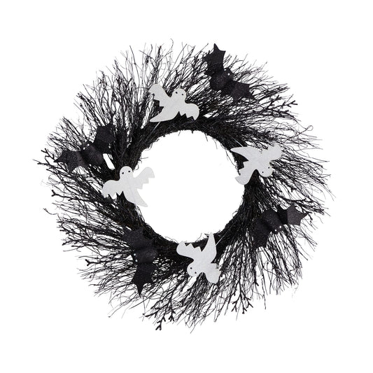 Nearly Natural 22in. Halloween Ghost and Bats Twig Wreath