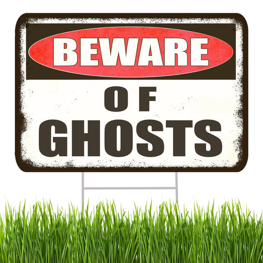Large Beware of Ghosts Danger Keep Out Halloween Yard Sign Home Outdoor Lawn Decoration With Stakes Scary Spooky Decor 17x13 Inches (Ghosts)
