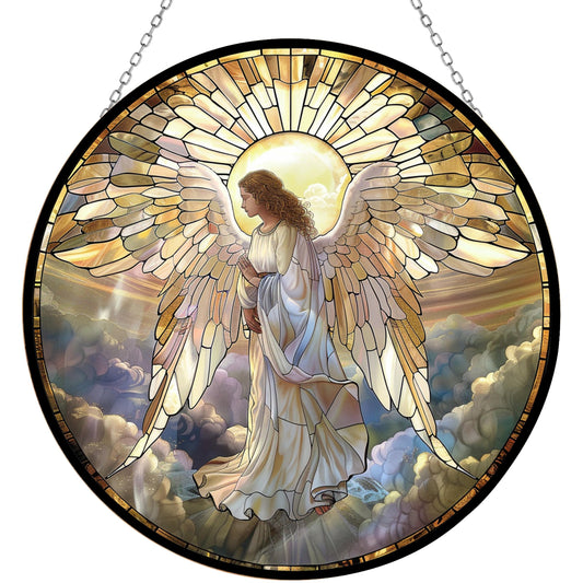 365CUSGIFTS Angel Stained Glass Cat Sun Catcher, Wall Hanging Colored Decor Room Indoor Window Decor, Halloween, Christmas Hanging Ornament