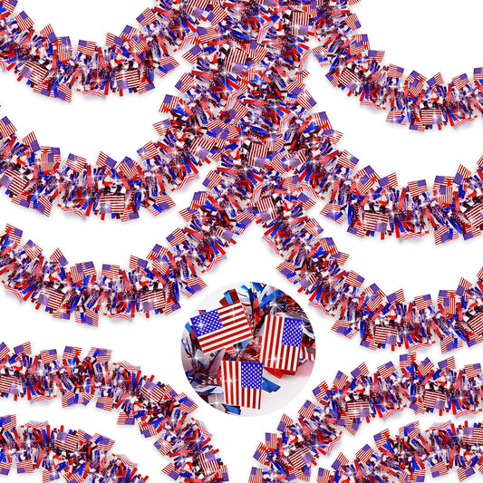 50 FT 4th of July Tinsel Garland, Red White and Blue Patriotic Flags Garland for Home Party Holiday Celebration for 250th Anniversary Memorial Day Independence Day 4th of July Decorations