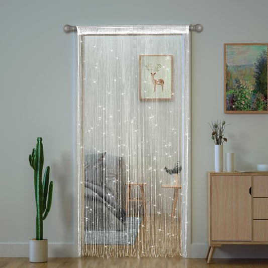 Transcosy String Curtains for Doorways Glitter Beaded Curtains Door Sparkle Beads Curtain Open Closet Laundry Hanging Hippie Glisten Beads Window Girls Panel (White,39"×79" in)