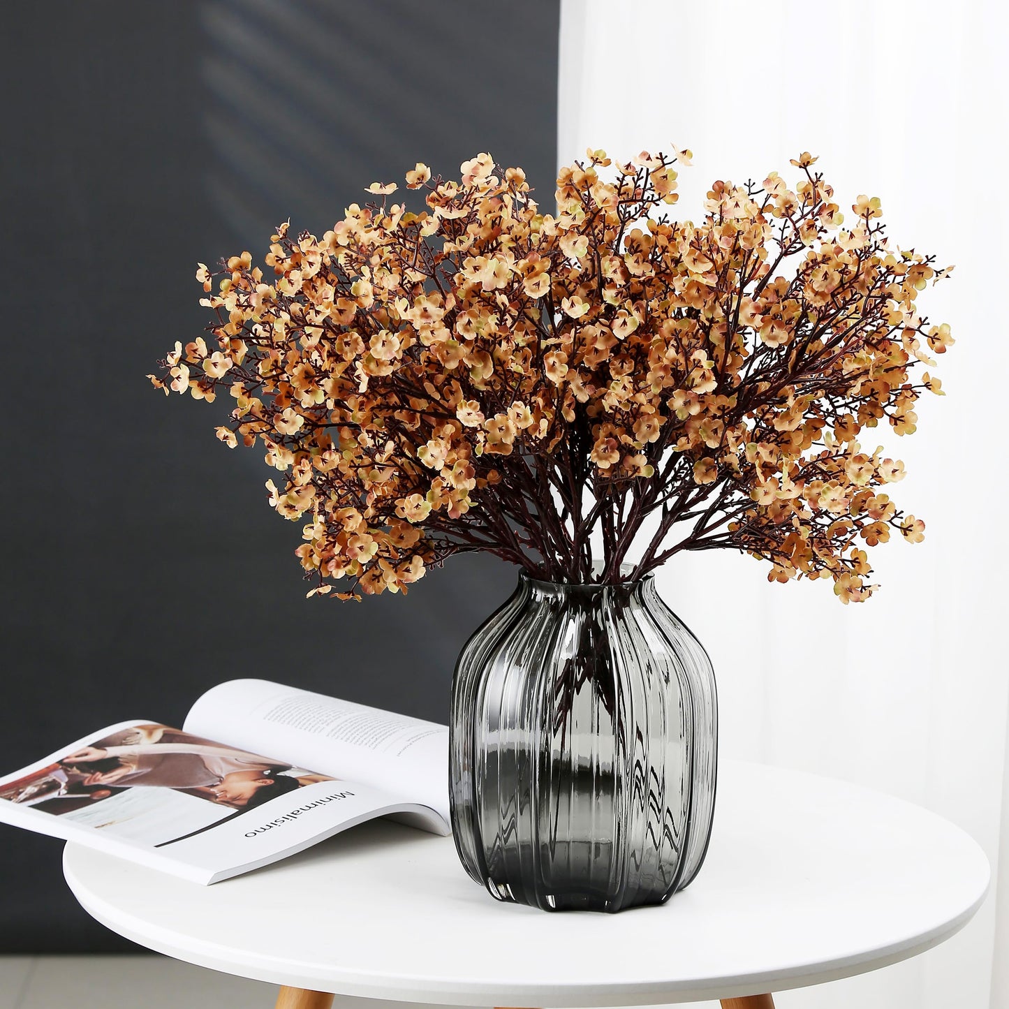 JAKY-Global Babys Breath Silk Artificial Flowers Bulk 6pcs for Fall Decor Fake Flower Bouquet Bulk for Home Kitchen Indoor Bouquet Floral Arrangement Table Centerpieces Farmhouse Decor(Khaki)