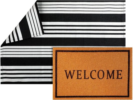Maasechs 2 Pcs Door Mat Combo Set Layered Outdoor Rug and Coir Welcome Doormat Non Slip Floor Mat for Front Porch Entryway Outside Indoor Decor(Welcome,24'' X 35'',24'' X 16'')