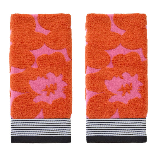 SKL Home Floral Grande 100% Cotton Premium 2-Piece Hand Towel Set, Reversible Jacquard, 550 GSM, Soft, Absorbent & Decorative for Bath/Kitchen/Bar & Gift, Pink