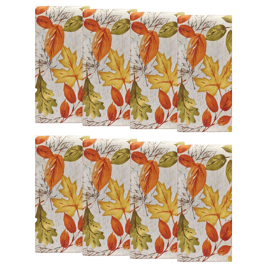 Elrene Home Fashions Autumn Leaves Printed Fall Cloth Dinner Napkins, 17" x 17", Set of 8