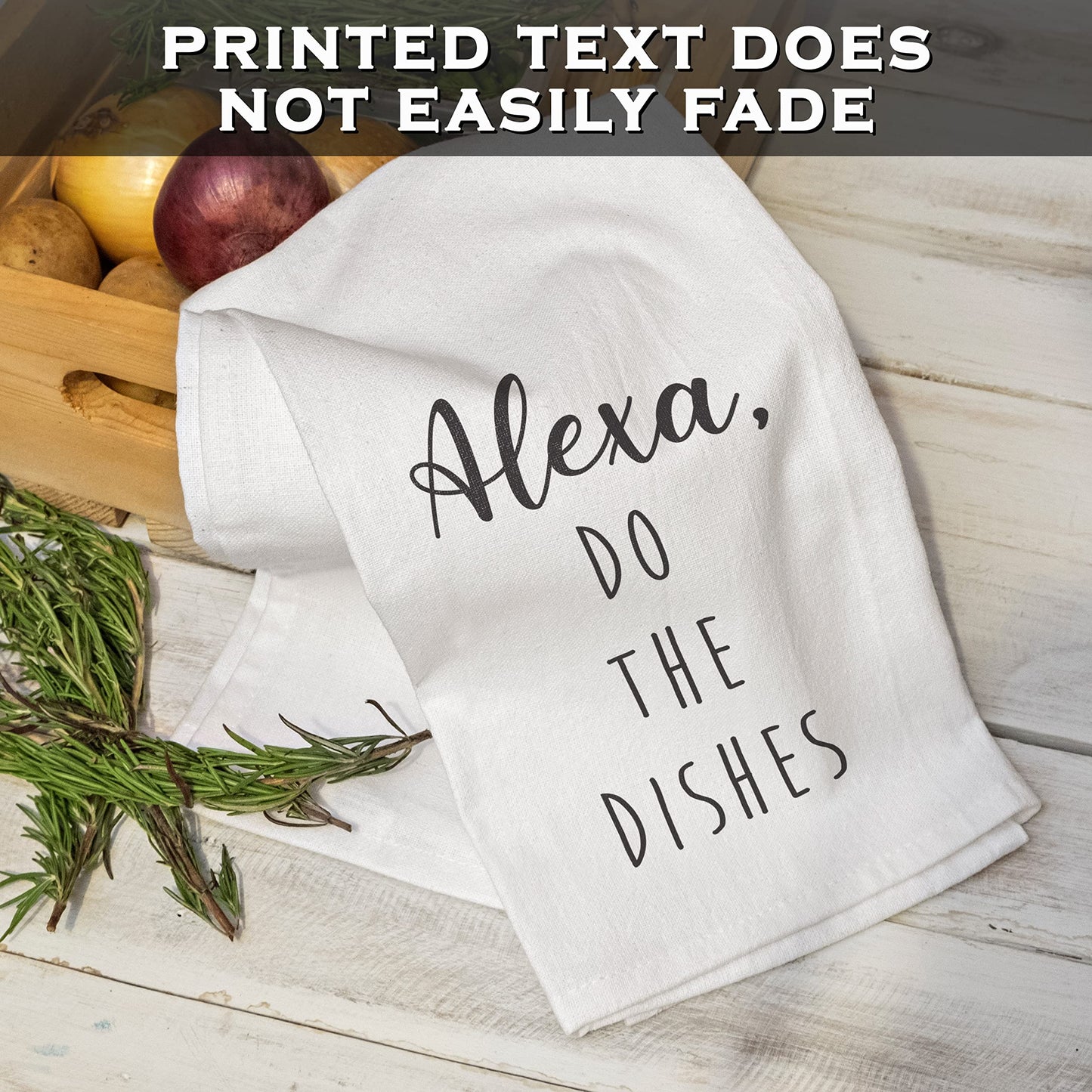 MAINEVENT Alexa Do The Dishes 18x24 Inch White Cotton Kitchen Towel