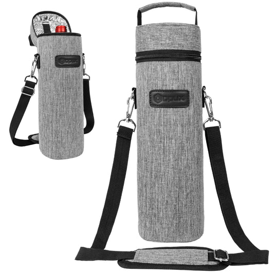 opux Wine Bag Single Bottle Carrier Tote, Insulated Wine Cooler Bag for Travel Picnic Beach with Shoulder Strap, Thermal One Bottle Holder Carrying Case Wine Gift for Women Men, Heather Light Gray
