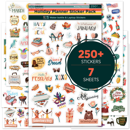 Happy Holiday Seasonal Planner Sticker Pack - 500+ Cute Stickers for Daily Planners - Monthly Events, Halloween, Calendars, Journal, Female Emprovement, Teachets, +6 Water Bottle Sticker Pack