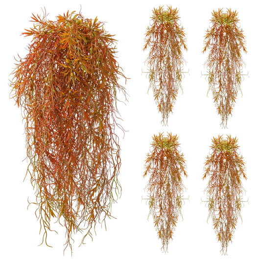 dallisten 4Pcs Autumn Fake Hanging Fern Plants for Outdoors, UV Resistant Artificial Ferns Fall Vines Faux Trailing Plants for Indoor Wall Porch Home Thanksgiving Halloween Decor(4PCS Orange Ferns)