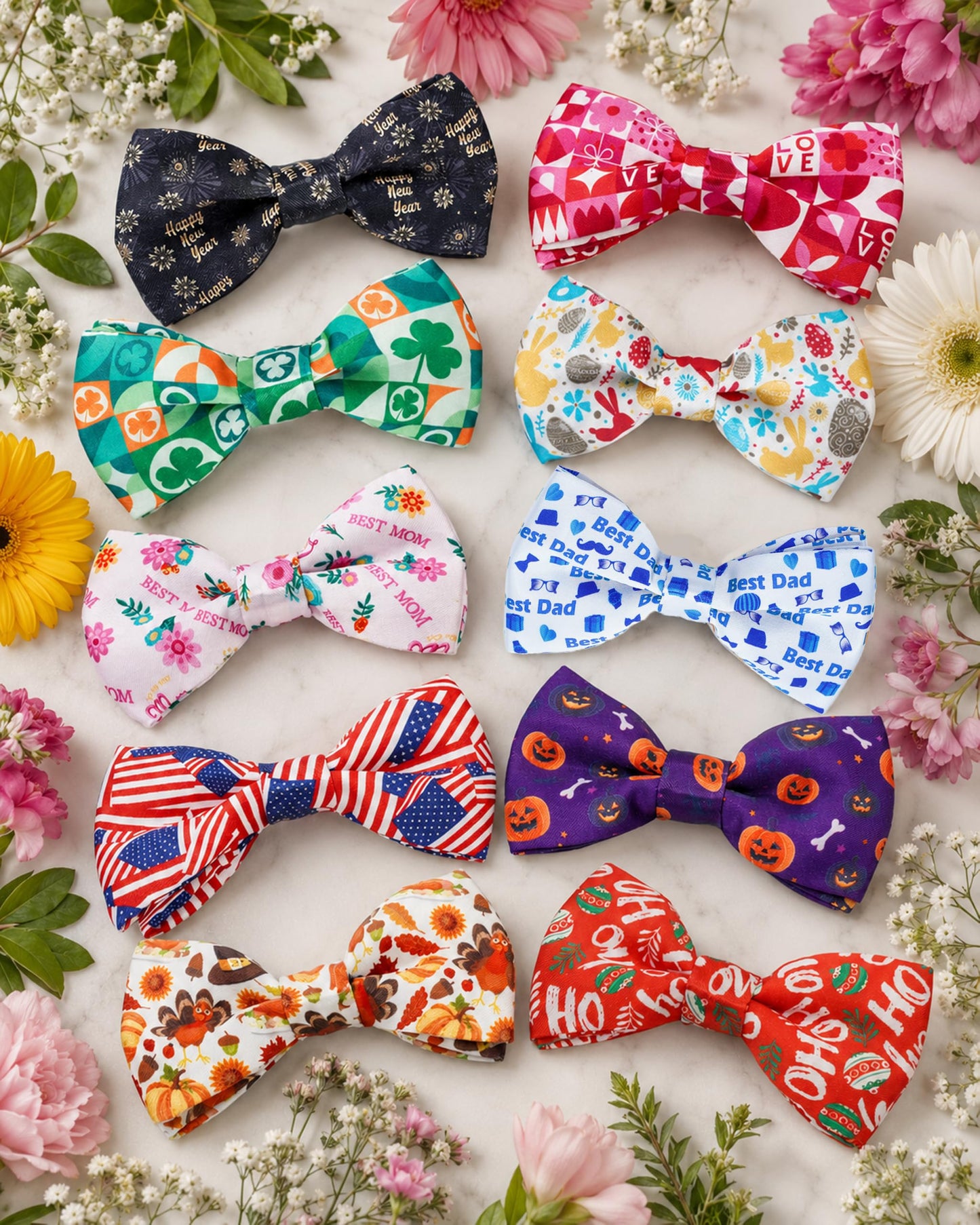 PET SHOW 10 Pack Holiday Small Dog Bowties Sliding on Collar