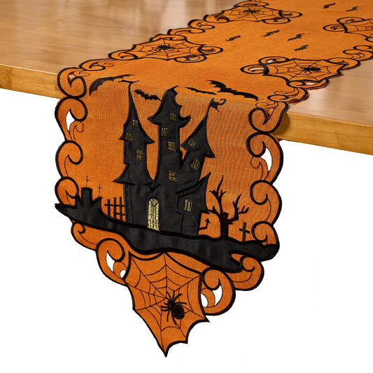 AMARED Halloween Table Runner, Embroidered Spooky Bats Spider Dresser Scarf for Fall Holiday Decoration 13 X 69 Inch