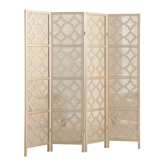 Roundhill Furniture Quarterfoil Infused Diamond Design 4-Panel Room Divider, Gold