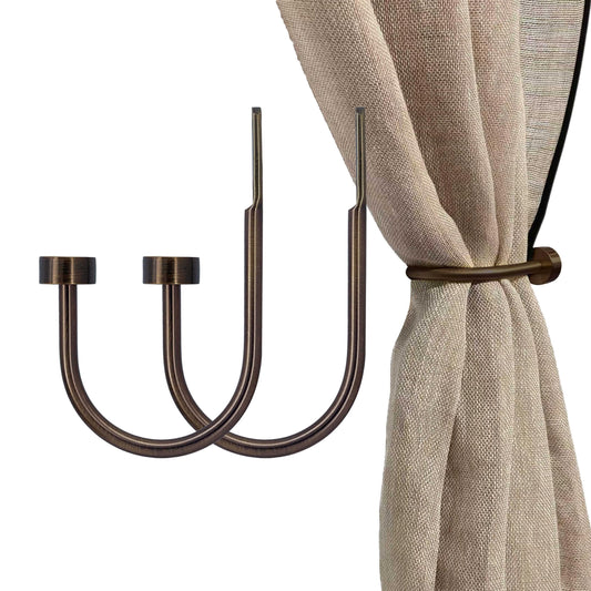 Quality Curtain Holdbacks, Solid Steel Curtain Holdback with Disk Finial,Electroplate Finishes, Set of 2 Window Curtain Tieback Hooks, Antique Bronze