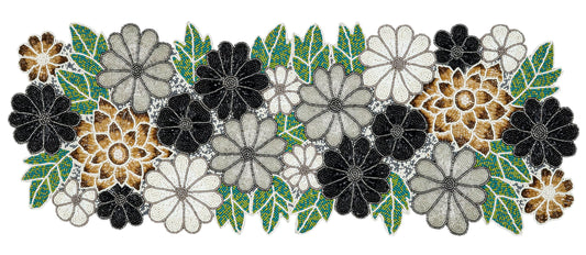 Beaded Table Runner Decore 36 inches Long Christmas Flower Design Beaded Table Runners for Halloween, Christmas, Easter Coffee Tropical ,13X36_Grey Multi