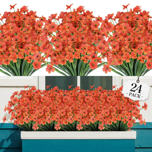 AGIRL 24 Bundles Artificial Fall Flowers Outdoor Indoor Decoration,Fake Plastic Flowers,Faux Mums Plant for Thanksgiving Fall Decor,for Hanging Outside Garden Front Door Porch Patio Window Box