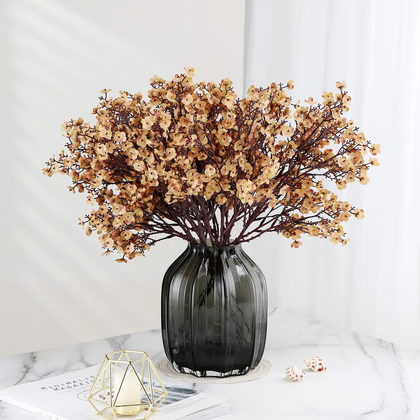 JAKY-Global Babys Breath Silk Artificial Flowers Bulk 6pcs for Fall Decor Fake Flower Bouquet Bulk for Home Kitchen Indoor Bouquet Floral Arrangement Table Centerpieces Farmhouse Decor(Khaki)