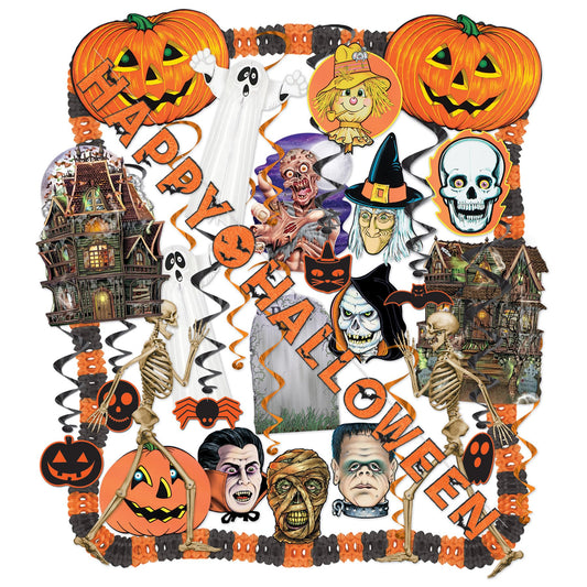 Beistle 24 Piece Halloween Decorating Kit - Complete Party Pack of Seasonal Decor for Haunted Houses and Spooky Holiday Parties