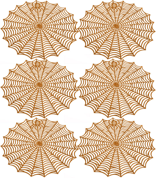 Sfcddtlg 6 Pcs Halloween Spider Web Placemats- 15"" Heat Insulation Halloween Placemats Spider Web Table Mats- Hollow Out Spiderweb Coasters Placemat for Dining Table Halloween Decoration (Brown)