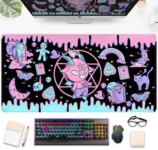 Cute Pastel Goth Desk Mat Kawaii Japanese XXL Extra Large Extended Desk Pad Gaming Mouse Pad, Anime Computer Laptop Mat Keyboard and Mouse Mat for Women Office Desk Decor Gamer Gift 31.5"x15.75"