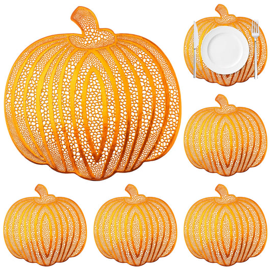 Pumpkin Placemats Set of 6，Harvest Placemats Fall Placemats Heat-Resistant for Thanksgiving,Halloween,Party and Wedding Table Decorations