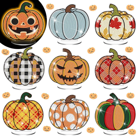 DoubleFill 9 Pcs Luminous Thanksgiving Diamond Painting Tabletop Decor Double Sided Thanksgiving Pumpkin Diamond Art Kits for Adults Glow in The Dark Pumpkin Centerpieces for Table Desktop DIY Crafts