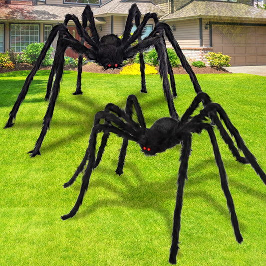 Libay Halloween Giant Spider Decorations - 2PCS Realistic Large Scary Props for Indoor Outdoor and Yard Garden Lawn Party (6.6FT) Black