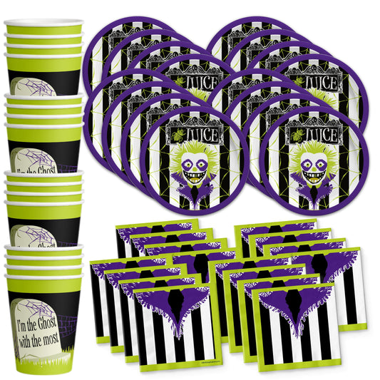 Beatlejuice Party Supplies - Ghost Birthday Supplies - Halloween - Tableware Set Includes Plates Napkins Cups - Kit for 16