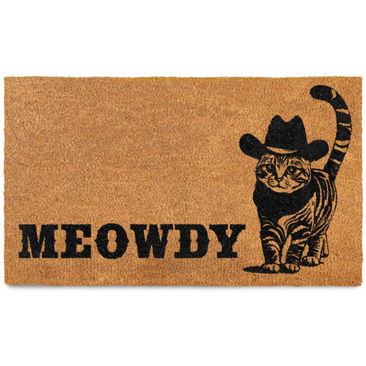 MAINEVENT Meowdy Doormat 30x17 Inch, Cat Front Door Mat for Covered Outdoor Area, Black Cat Welcome Mats for Front Door Gift, Coir Outdoor Doormat