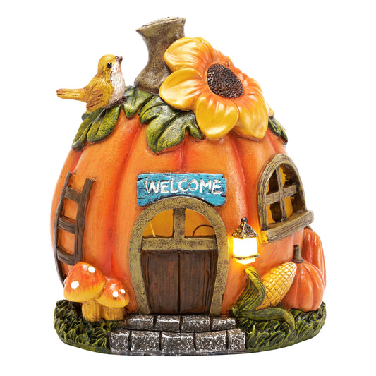 TERESA'S COLLECTIONS Fall Decor, Pumpkin Decoration, Pumpkin Fairy House with Solar Lights, Outdoor Fall Decor Waterproof Resin, Autumn Decoration, Fall Gift Outdoor/Indoor, 5.3"